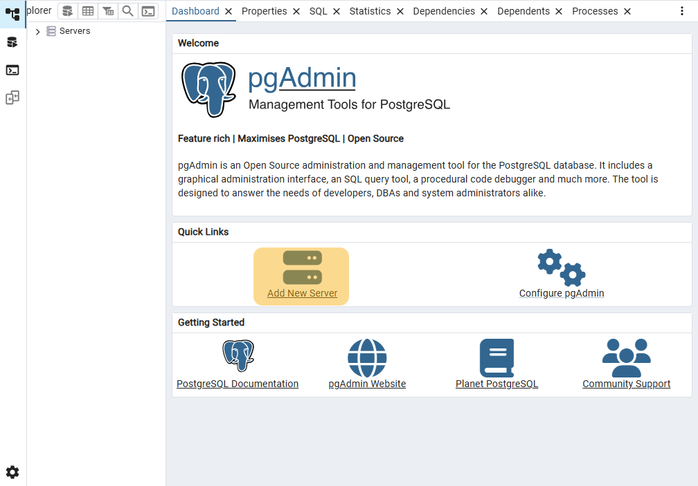 подключение через pgAdmin