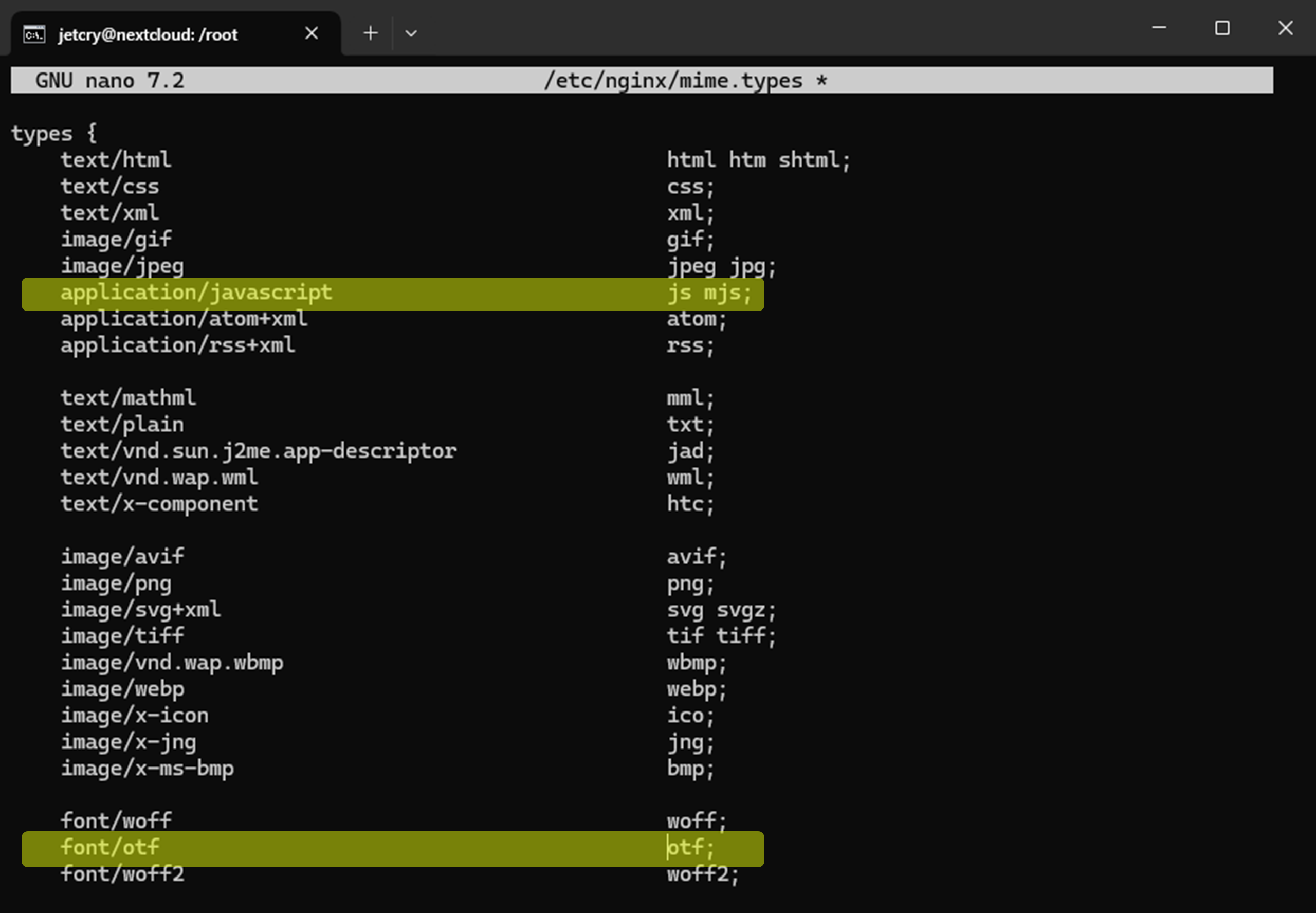 конфигурация /etc/nginx/mime.types