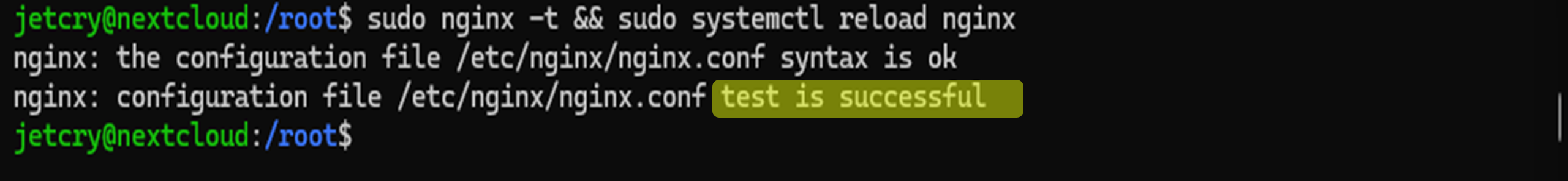 nginx: test is successful