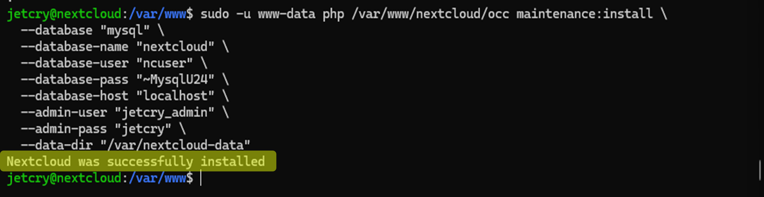 установка nextcloud через cli