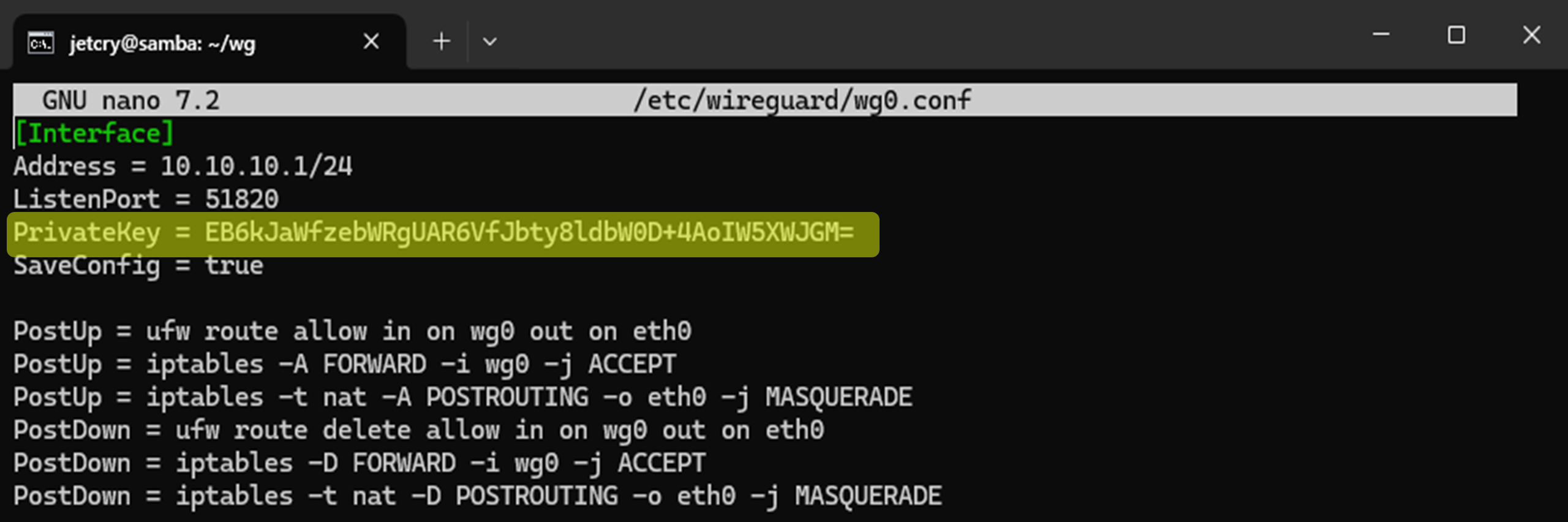 Результат настройки /etc/wireguard/wg0.conf
