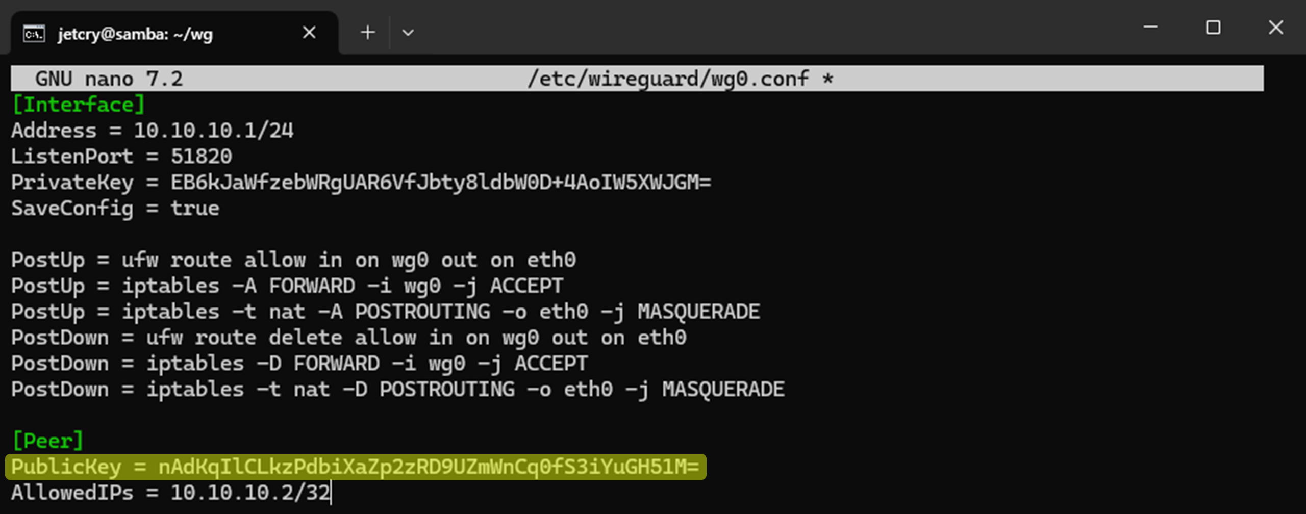 добавляем peer в /etc/wireguard/wg0.conf