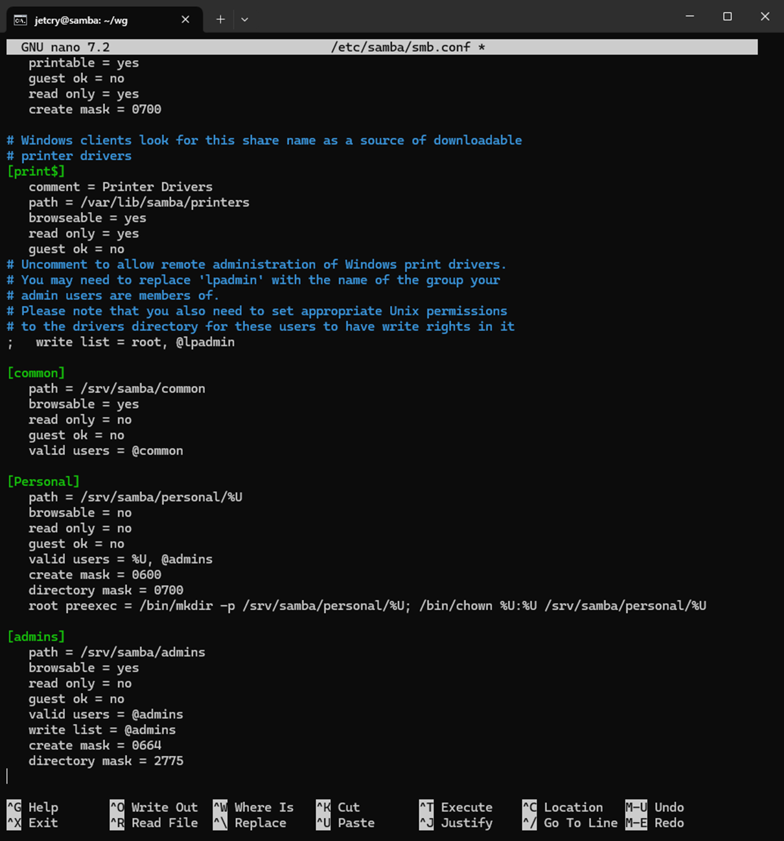 изменение /etc/samba/smb.conf