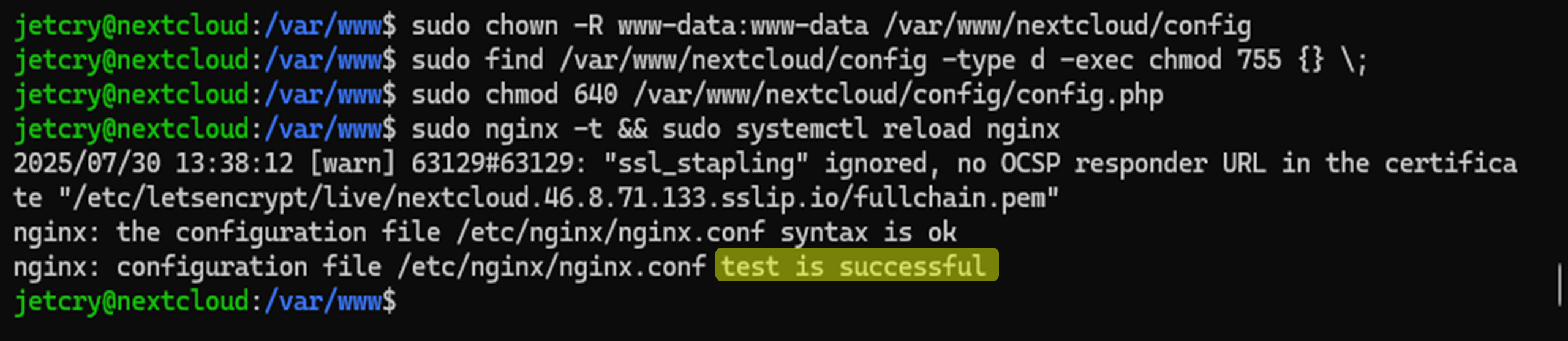 nginx test is successful