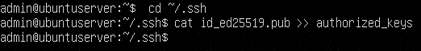 создание файла authorized_keys и копирование в него ключа