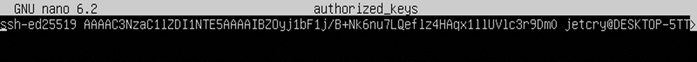 открываем authorized_keys с помощью текстового редактора nano